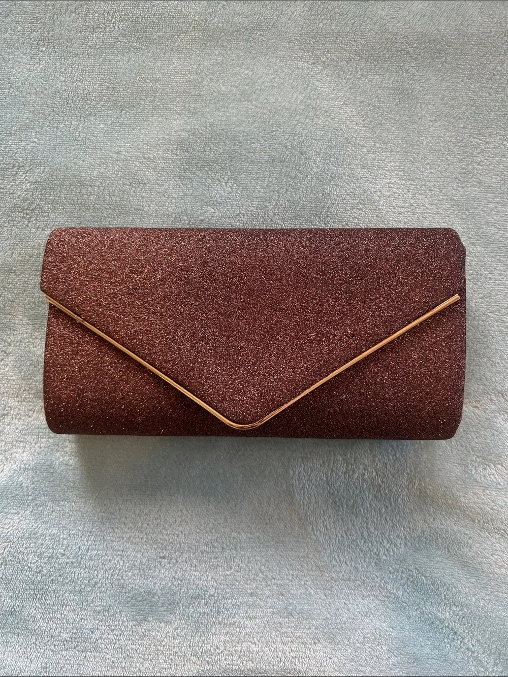 Glitter Envelope Clutch/Crossbody — Sparkling Bronze with Gold Trim